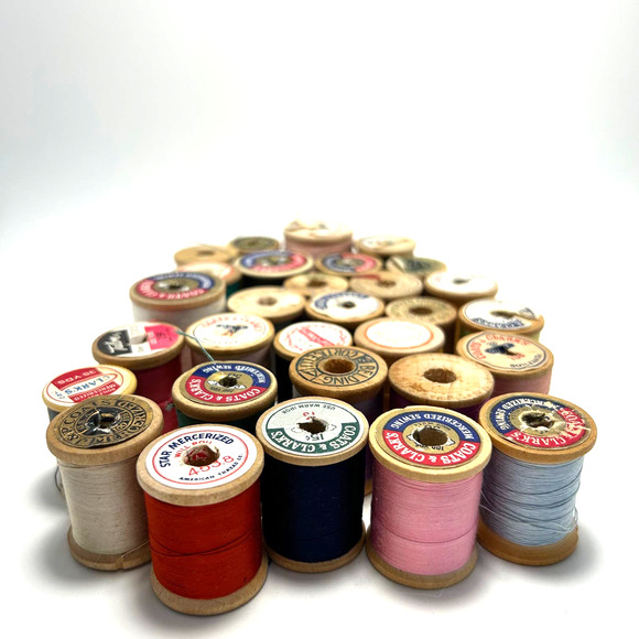 Vintage Thread On Wooden Spools Lot Of 30 - Picture 2 of 11